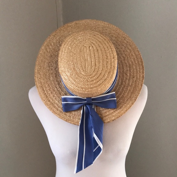 straw hat with ribbon chin tie